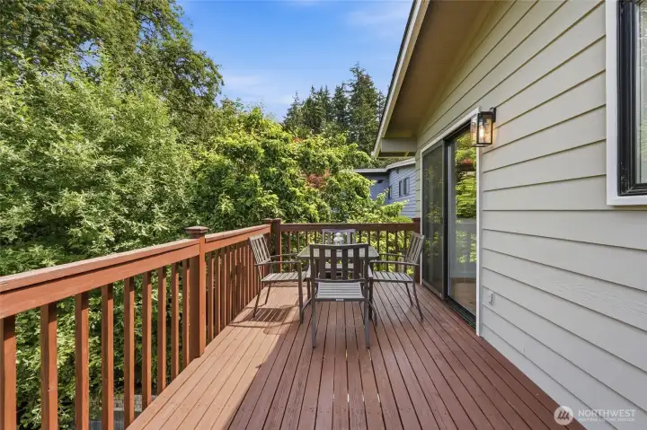 The large deck off the dining area is ideal for outdoor entertaining.