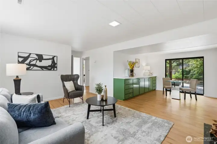 Another view of the family room showing the sliding doors to the backyard patio.