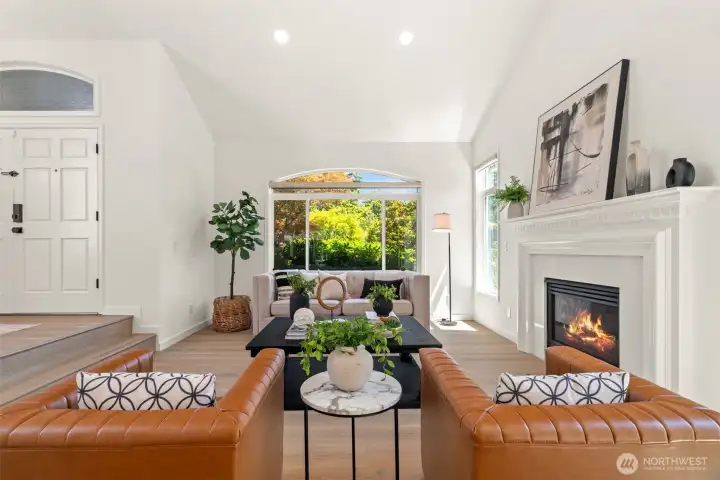 Relax in the main level living room with gas fireplace