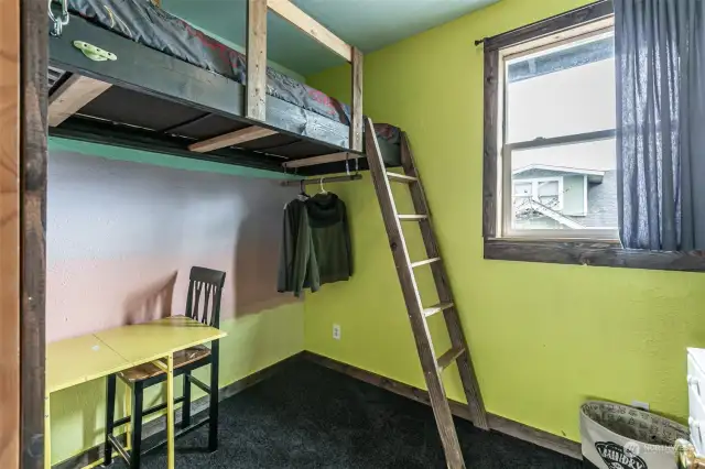 Bedroom #4 is the fun room- built-in loft bunk w/space for work or play below.