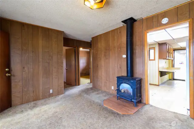 Front home living room with cozy gas fireplace