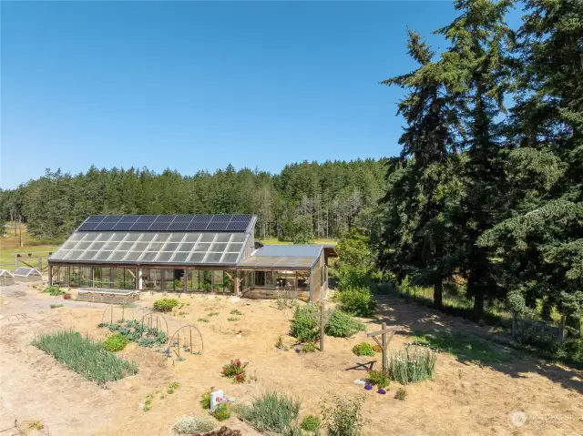 Greenhouse with solar panels.