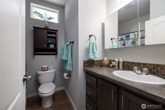 Full bathroom. ( tub/shower is behind the door ) Plenty of cabinets.