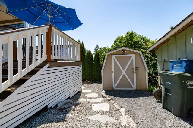 Storage shed on easy to take care of lot.