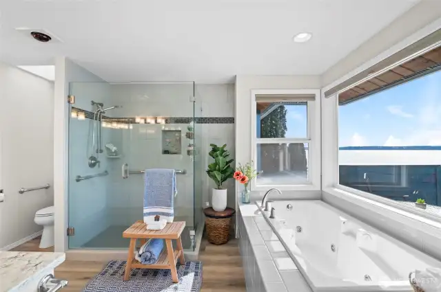 Main bathroom features a garden tub extra large shower