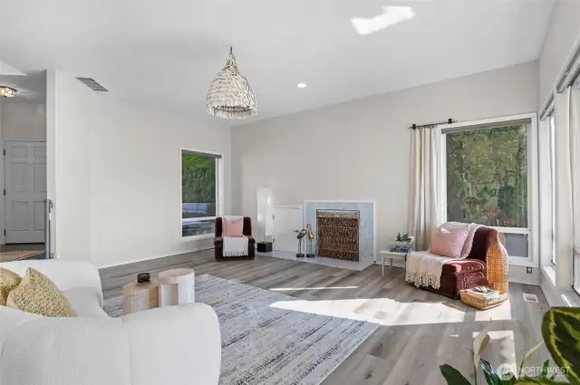 Living room with vaulted ceilings