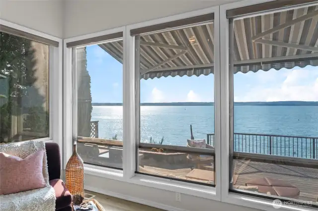 New motor operated awning viewed from living room view