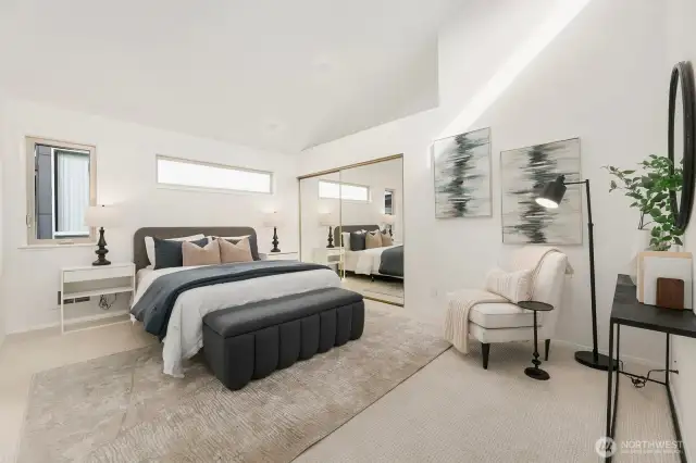 Huge primary with vaulted ceilings