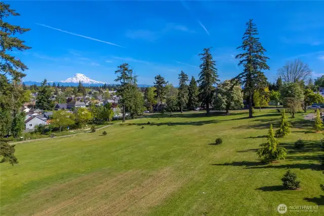 Park has absolutely stunning view of Mt. Rainier just steps from your front door.