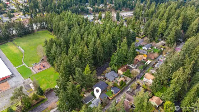 Aerial view showcasing the proximity to North City Park.