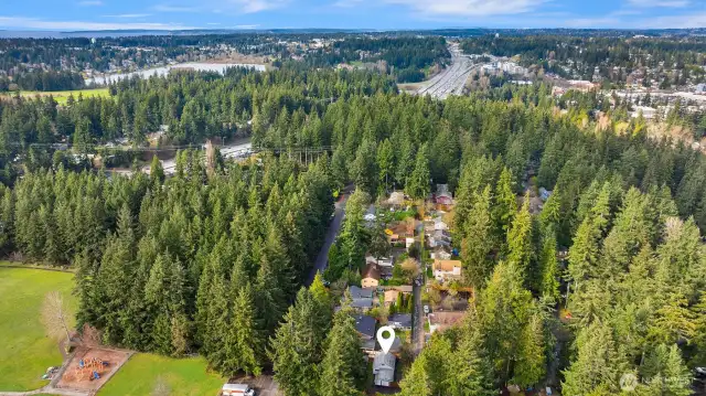 Aerial view facing North.