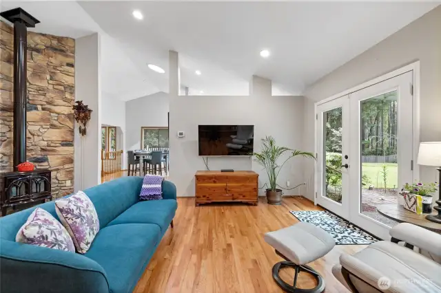 Hardwood floors and lots of light give this home a mid century vibe.