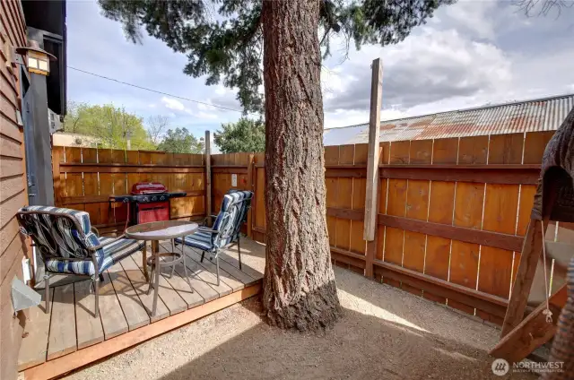Every unit has a doggy door that goes into a private enclosed yard area with bbq and porch swing.
