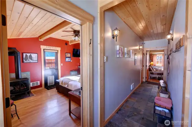 Enter into a hallway from which you can access all three units.