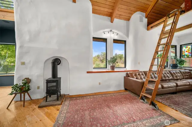 Wood burning stove adds charm and plenty of warmth during the winter months.
