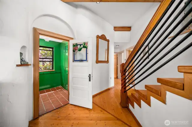 A glimpse of the mudroom off the front entry, along with those gorgeous reclaimed beams and hardwoods from the 1800s