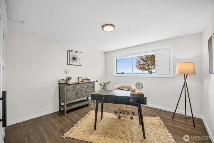 This bedroom currently serves as the perfect office space.