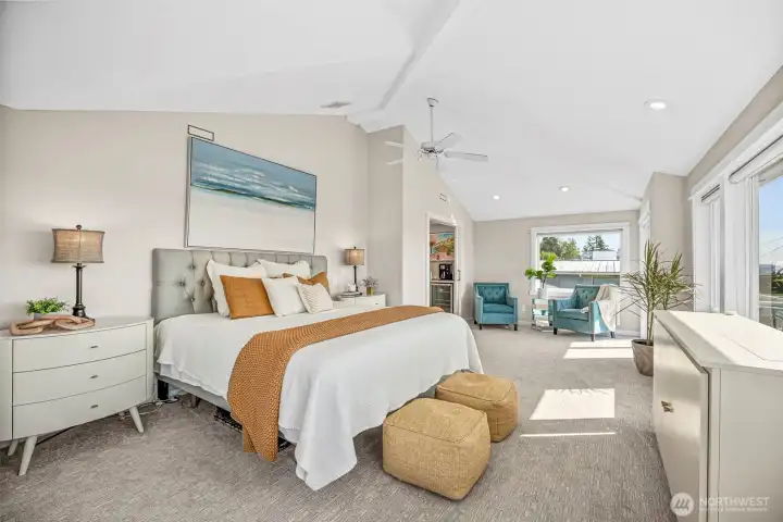 Very large primary suite with vaulted ceilings... keep scrolling to see these amazing views!