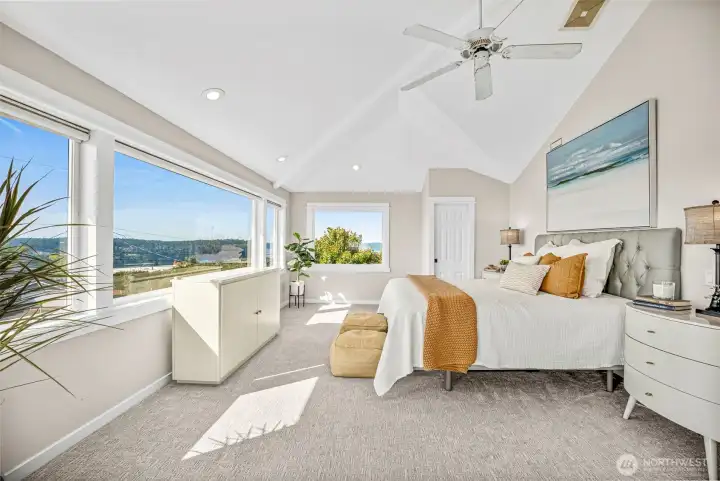 An oasis in and of itself! The views spread from Vashon to Anderson Island. Imagine waking up to this every morning!