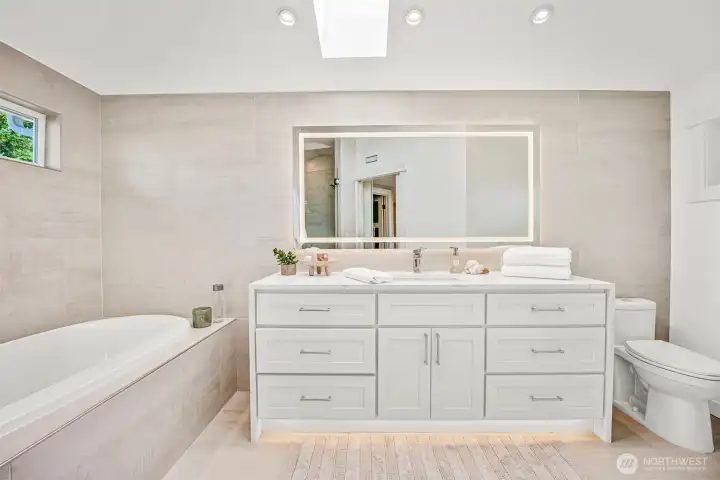 This primary bathroom is the definition of spa like!