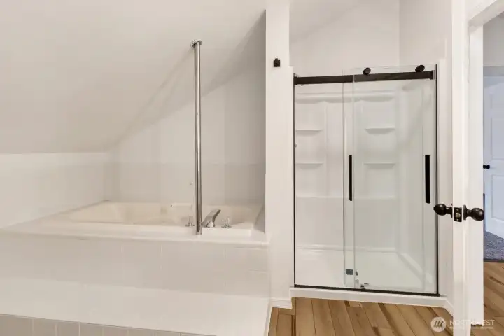 Jetted tub, walk in shower