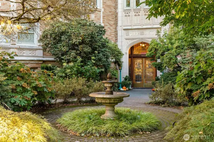Front of Building with beautiful courtyard