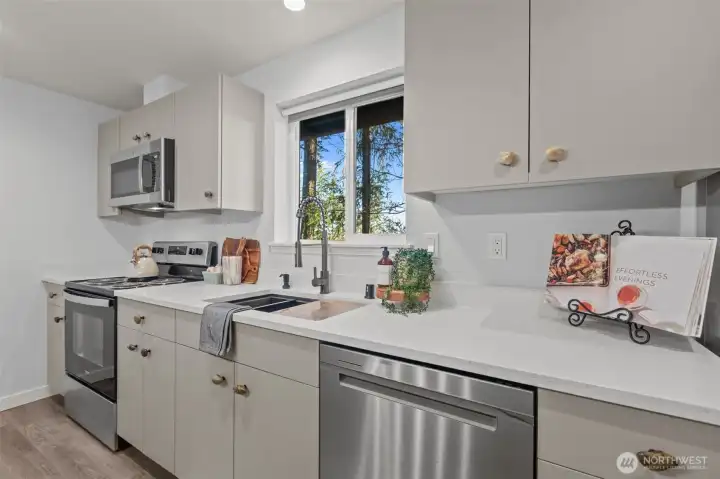 A lot of kitchen storage and counter space.