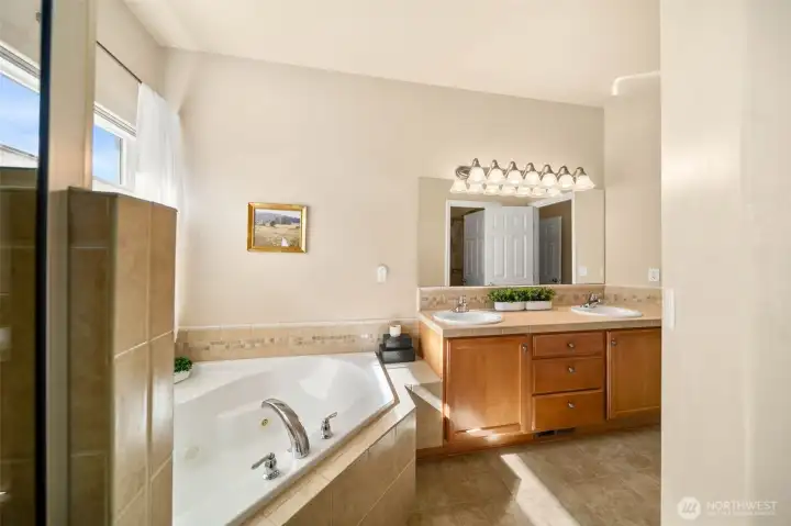 Imagine taking a relaxing bath in this spa-like primary suite!