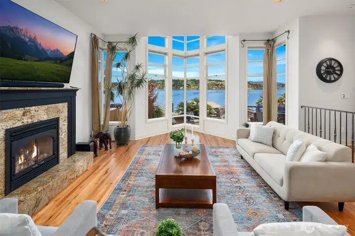 Light-filled living area with stunning views of Lake Washington