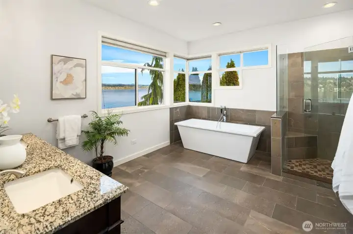 A serene primary bath designed for relaxation with a soaking tub