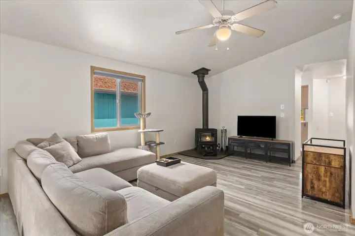 Light-filled living space with vaulted ceilings creating an airy, open feel