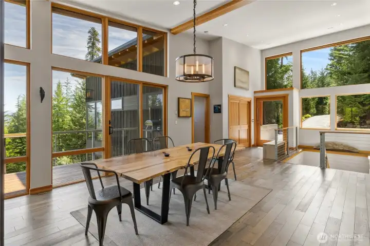 Welcoming entry with tall ceilings and open concept living