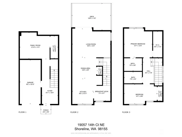 Three level floor plan