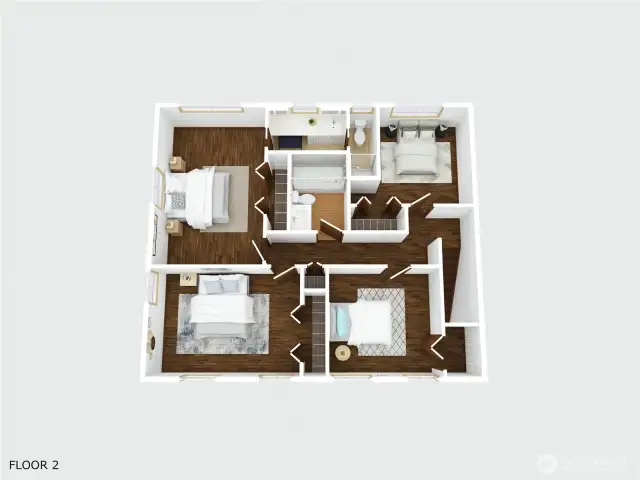 Upper level floor plan includes 4 bedrooms including the primary suite.