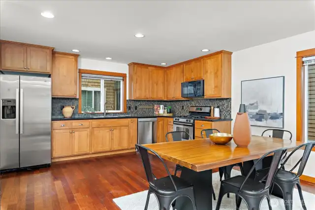 Open kitchen with dining area