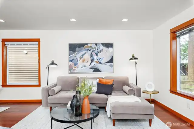 Bright living room with large windows
