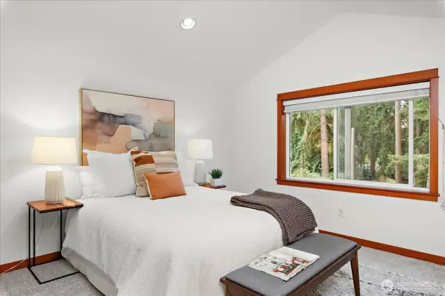 Primary bedroom is big and bright