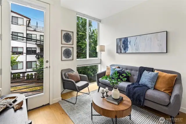 Living room is great; the right TV wall and a peek at the space needle.