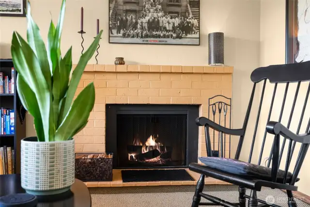 Cozy wood-burning fireplace