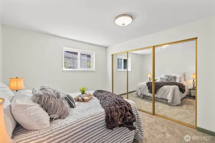 Primary bedroom with two closets for plenty of storage.
