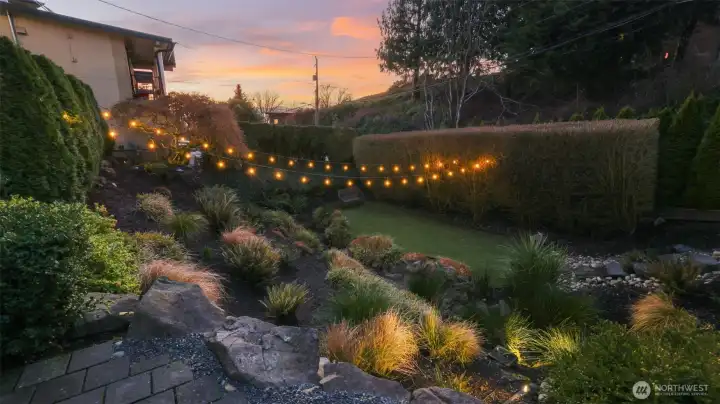 Lush greenery creates a private, natural setting.