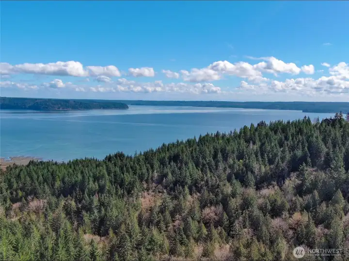 Views over Hood Canal with the Cascade Mtns in view on a clear day.
