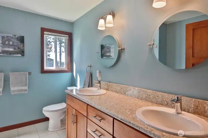 Primary Bath. Yes, with a view out of that window! Easy entry shower is across from the toilet, beyond the left edge of this photo.