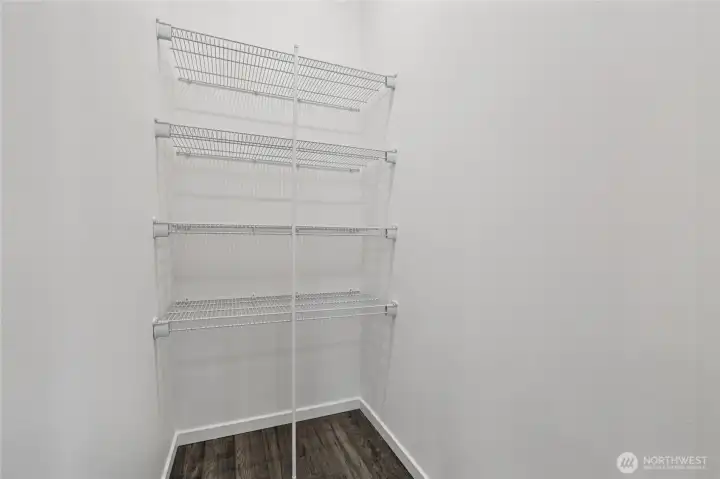 Walk-in pantry.   Pictures are for representational purposes only, colors and features may vary.