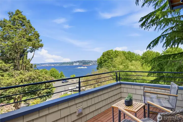 From your home, watch container ships cross Puget Sound with downtown Seattle's waterfront glittering in the distance.