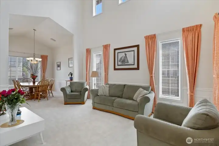 Full Living Room view leading to Formal Dining Room