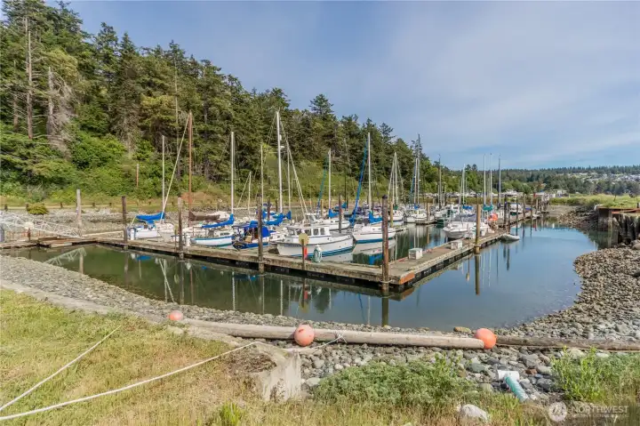 A breakwater keeps the boats in the marina safe.