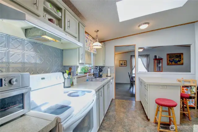 Kitchen is light and bright.