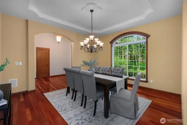 Formal DR - Tray ceiling, cherry floors, chandelier...