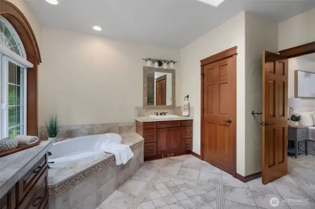 The size of the PBa matched the BR. His and Hers vanities, soaking tub...